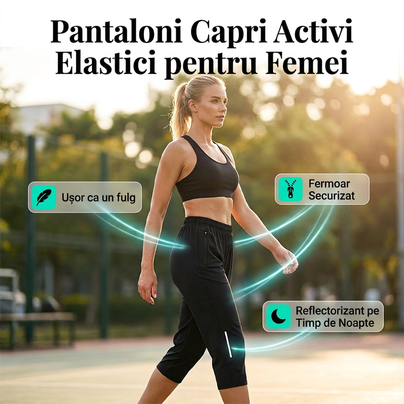 Pantaloni Capri Casual pentru Femei, Uscare Rapidă, Elastici