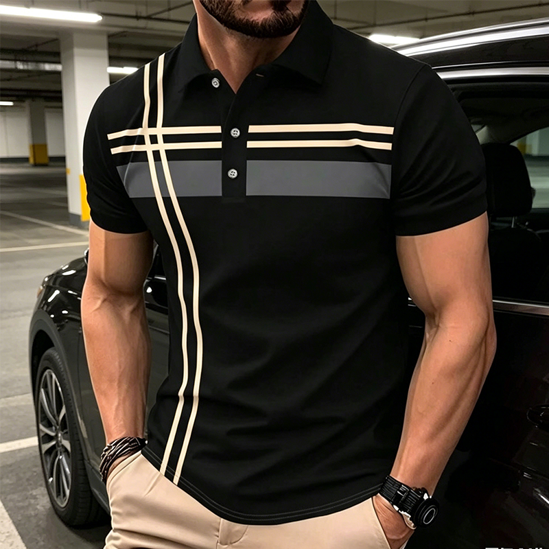🔥 -30%! Bluză bărbătești dungată, guler – OFERTA ZILEI
