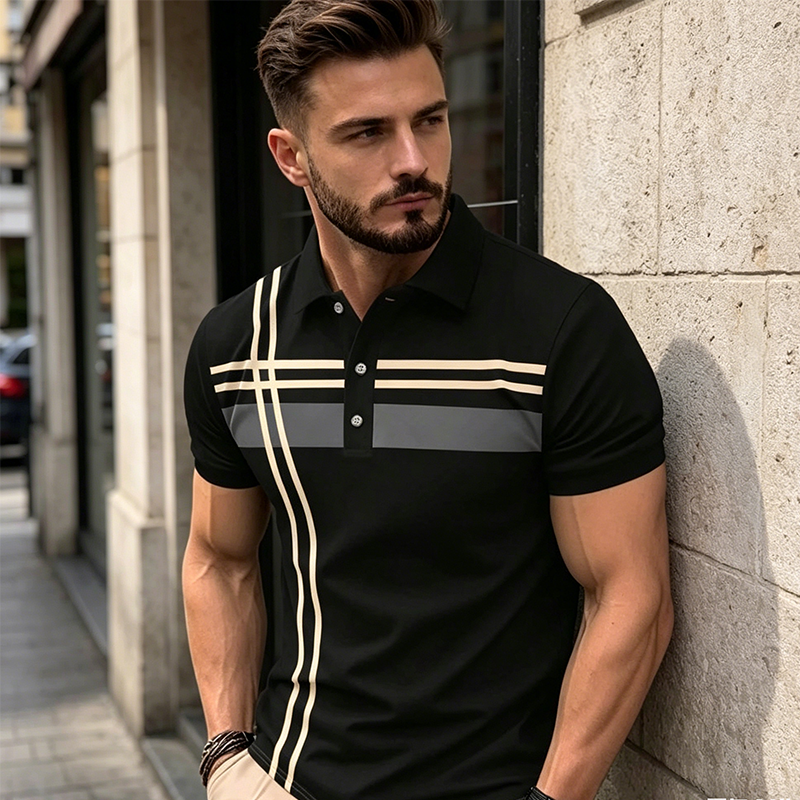 🔥 -30%! Bluză bărbătești dungată, guler – OFERTA ZILEI