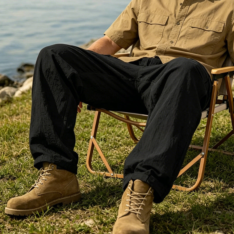 Pantaloni cargo din bumbac și in pentru bărbați
