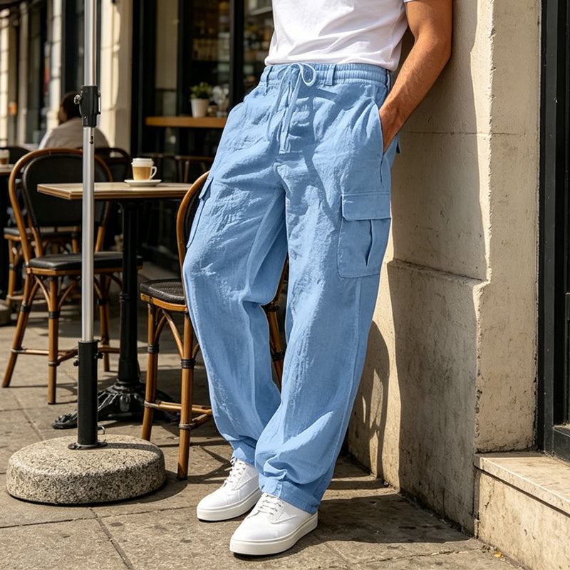Pantaloni cargo din bumbac și in pentru bărbați