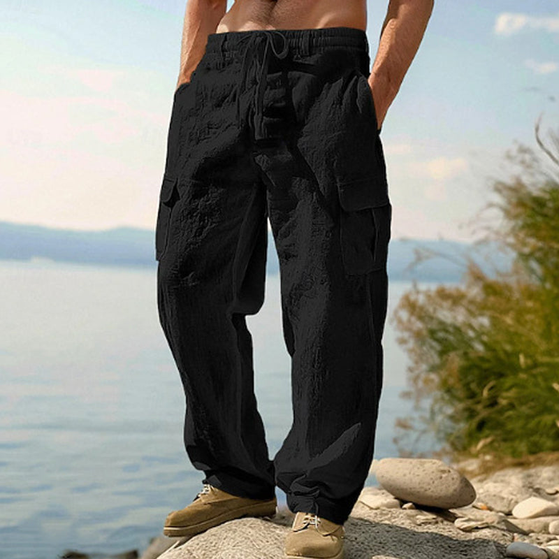 Pantaloni cargo din bumbac și in pentru bărbați