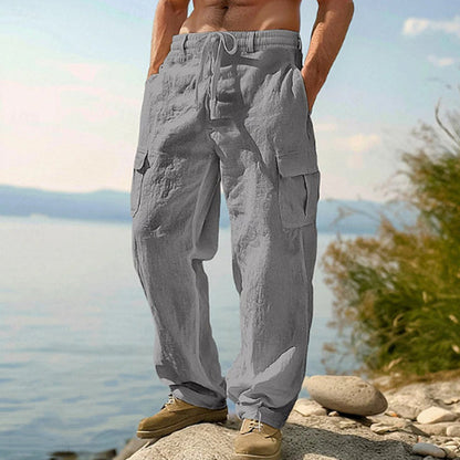 Pantaloni cargo din bumbac și in pentru bărbați