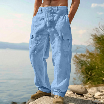 Pantaloni cargo din bumbac și in pentru bărbați
