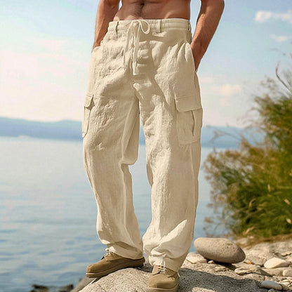 Pantaloni cargo din bumbac și in pentru bărbați