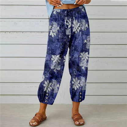 Pantaloni jogger cu talie înaltă, model floral vintage