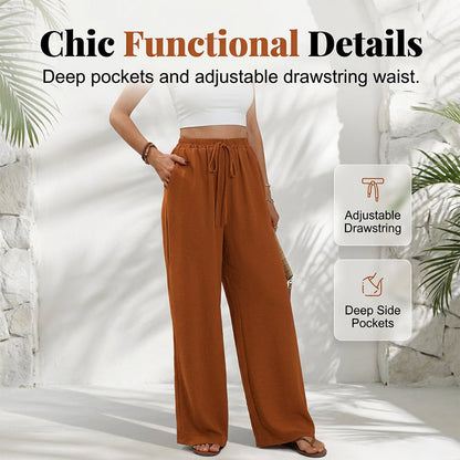 Pantaloni casual pentru femei, cu talie înaltă și picior larg
