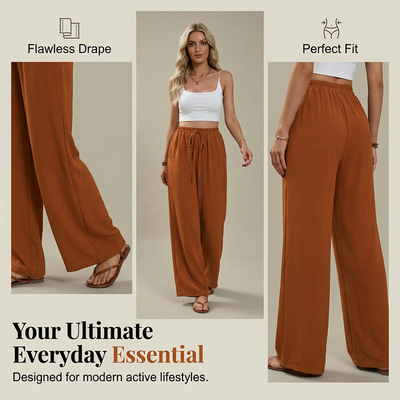 Pantaloni casual pentru femei, cu talie înaltă și picior larg