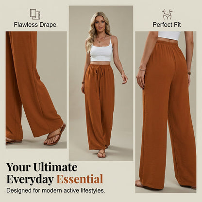 Pantaloni casual pentru femei, cu talie înaltă și picior larg