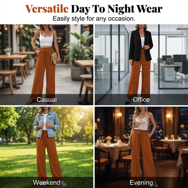 Pantaloni casual pentru femei, cu talie înaltă și picior larg