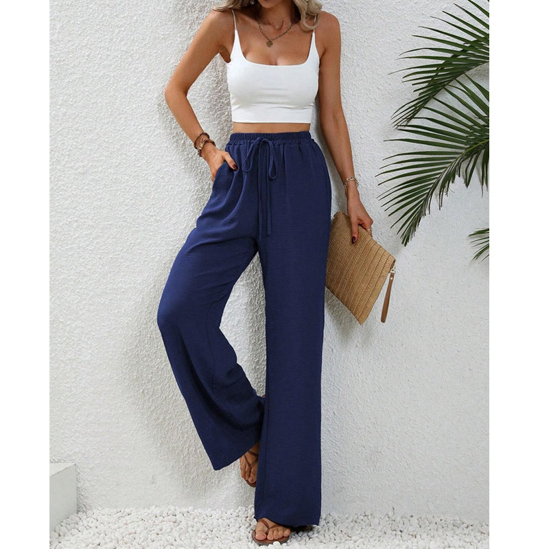 Pantaloni casual pentru femei, cu talie înaltă și picior larg