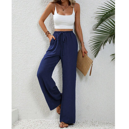 Pantaloni casual pentru femei, cu talie înaltă și picior larg