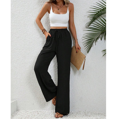 Pantaloni casual pentru femei, cu talie înaltă și picior larg