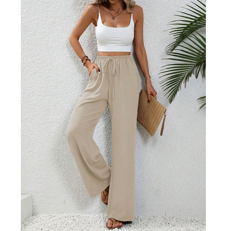 Pantaloni casual pentru femei, cu talie înaltă și picior larg