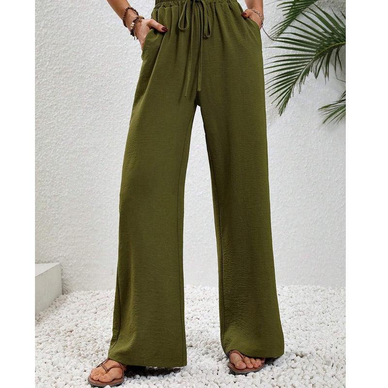 Pantaloni casual pentru femei, cu talie înaltă și picior larg