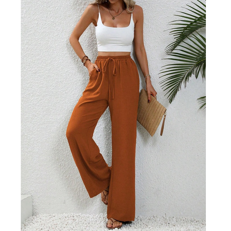 Pantaloni casual pentru femei, cu talie înaltă și picior larg