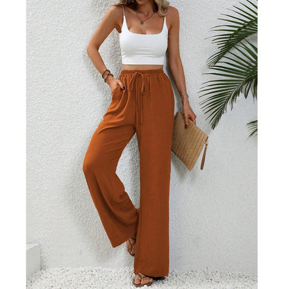 Pantaloni casual pentru femei, cu talie înaltă și picior larg