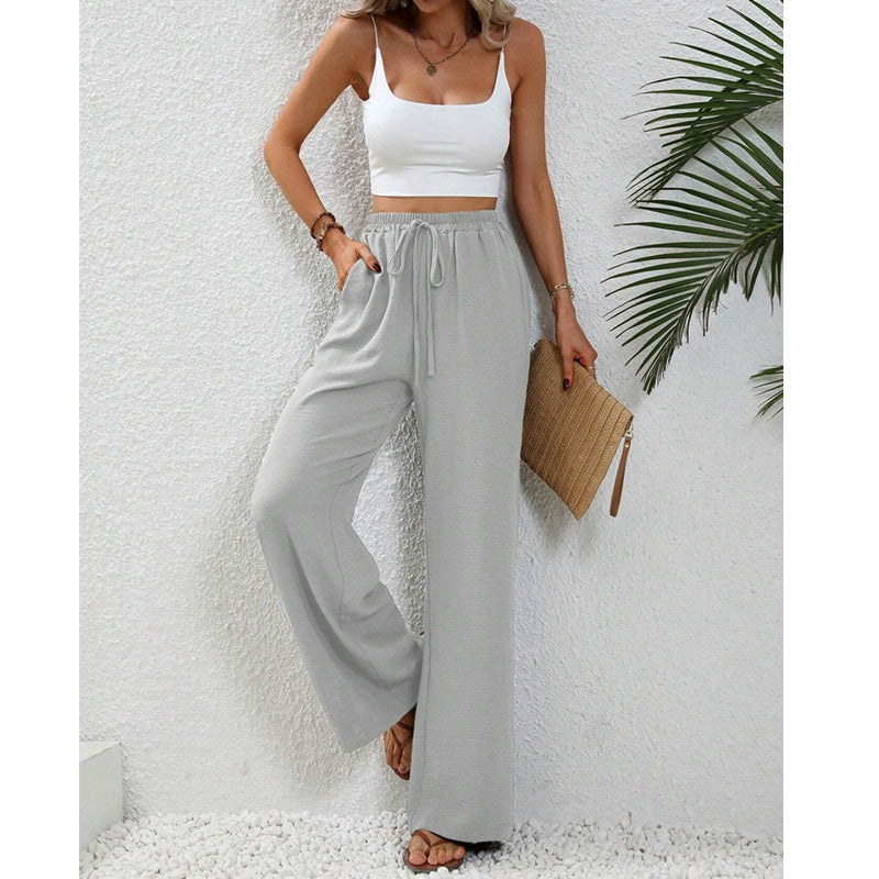 Pantaloni casual pentru femei, cu talie înaltă și picior larg