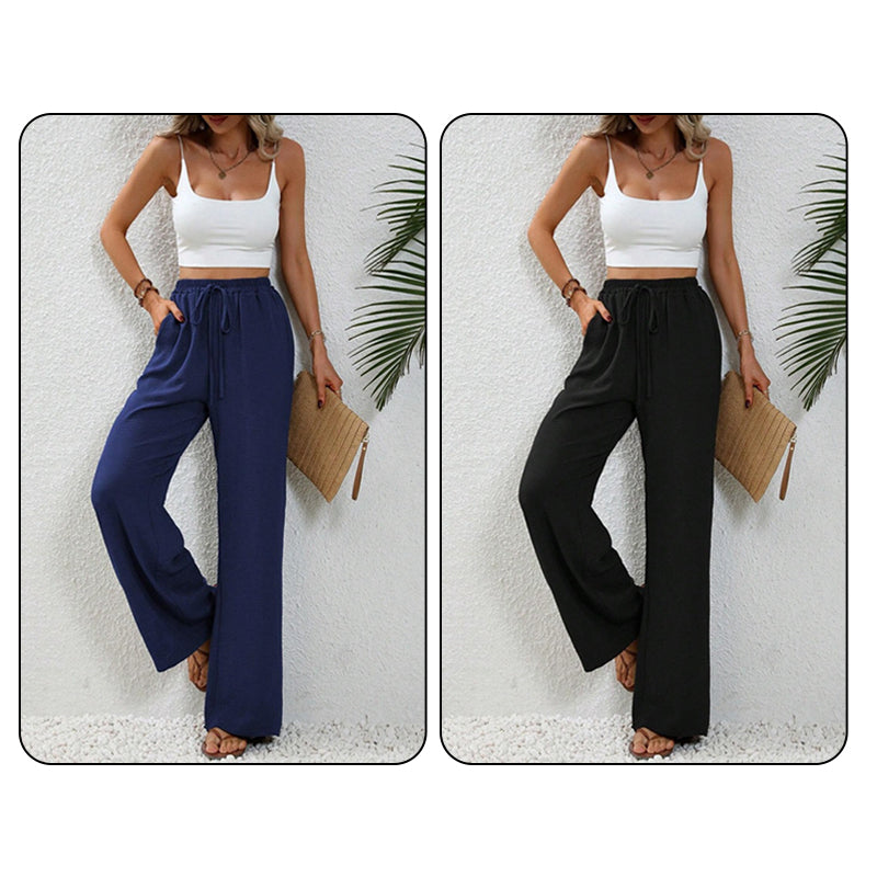 Pantaloni casual pentru femei, cu talie înaltă și picior larg