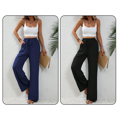 Pantaloni casual pentru femei, cu talie înaltă și picior larg