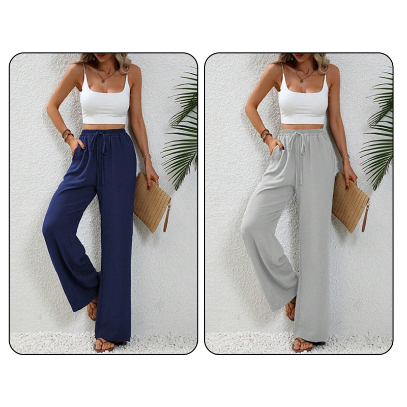 Pantaloni casual pentru femei, cu talie înaltă și picior larg