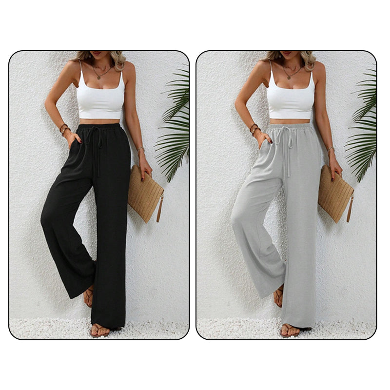 Pantaloni casual pentru femei, cu talie înaltă și picior larg
