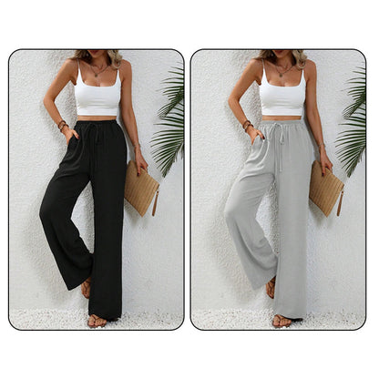 Pantaloni casual pentru femei, cu talie înaltă și picior larg