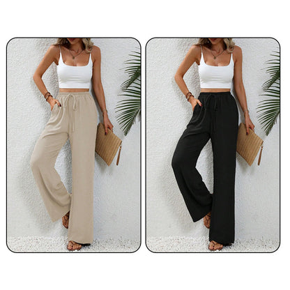 Pantaloni casual pentru femei, cu talie înaltă și picior larg