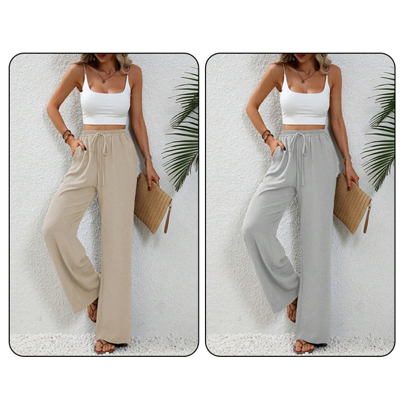 Pantaloni casual pentru femei, cu talie înaltă și picior larg