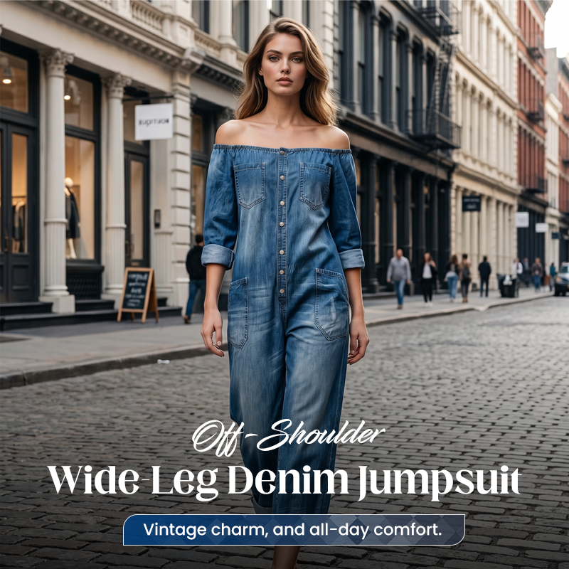 ⭐ Nouă și la modă! Salopetă cu pantaloni largi și umeri decupați – ofertă specială