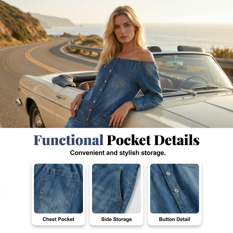 ⭐ Nouă și la modă! Salopetă cu pantaloni largi și umeri decupați – ofertă specială
