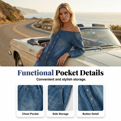 ⭐ Nouă și la modă! Salopetă cu pantaloni largi și umeri decupați – ofertă specială