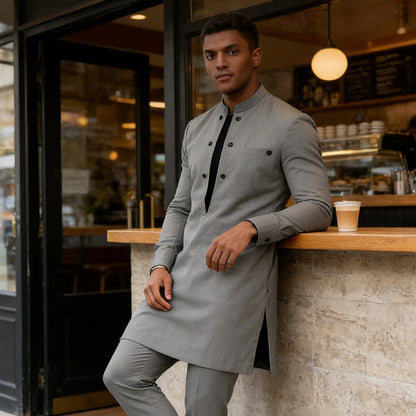 ☕️ Arăți ca 10.000 € cu doar o fracțiune din preț Sacou cu guler înalt + pantaloni asortați – costum modern, complet. 💼 Ideal pentru birou, city break sau o cafea stilată 📦 Stoc România – click pentru ofertă