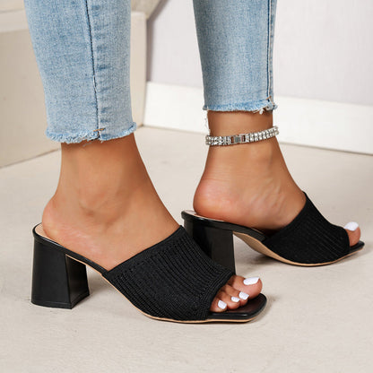 👡 Sandale din tricot – arată scump, sunt super confortabile Vârf pătrat | Toc gros | Stil feminin, modern 😍