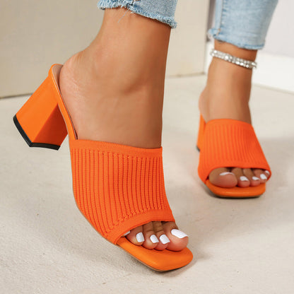 👡 Sandale din tricot – arată scump, sunt super confortabile Vârf pătrat | Toc gros | Stil feminin, modern 😍