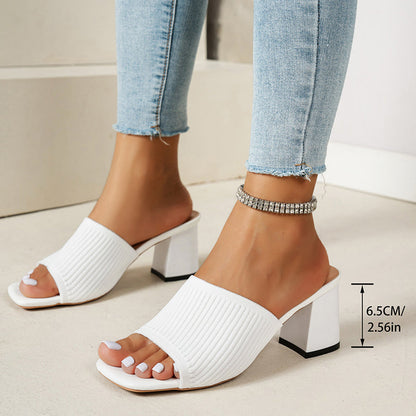 👡 Sandale din tricot – arată scump, sunt super confortabile Vârf pătrat | Toc gros | Stil feminin, modern 😍