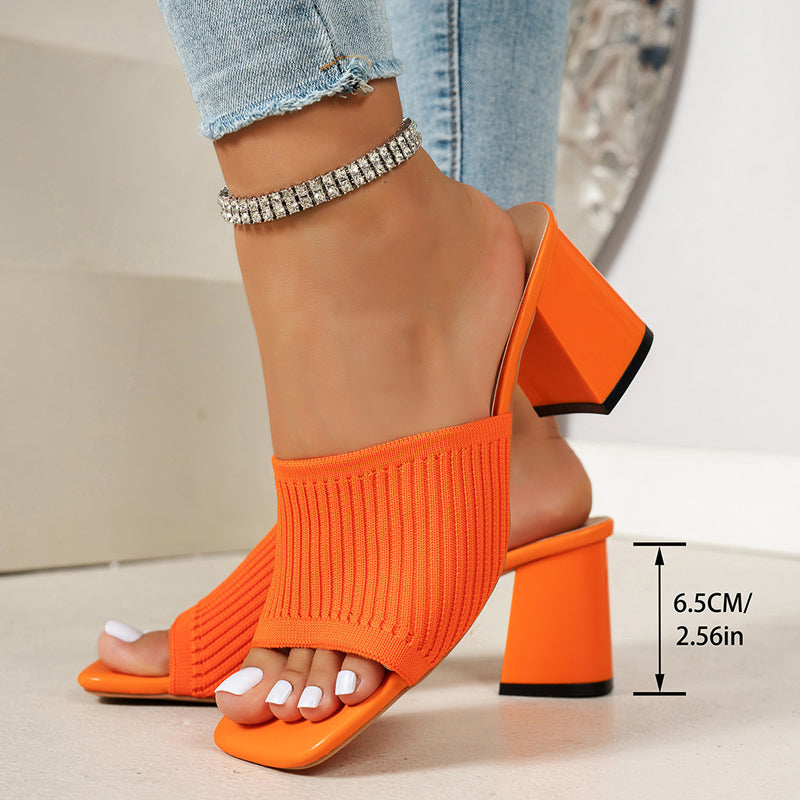 👡 Sandale din tricot – arată scump, sunt super confortabile Vârf pătrat | Toc gros | Stil feminin, modern 😍