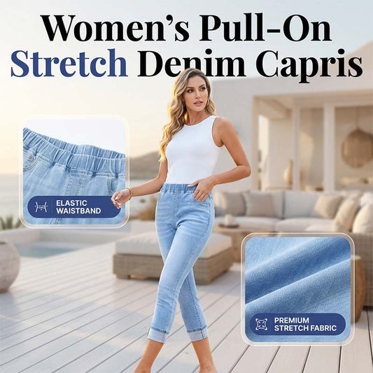 👖 Blugi Capri cu talie elastică – confort ca în pijama, arată ca blugii Denim stretch – se mișcă odată cu tine ✅ Fără nasturi care strâng | Fără fermoare care incomodează