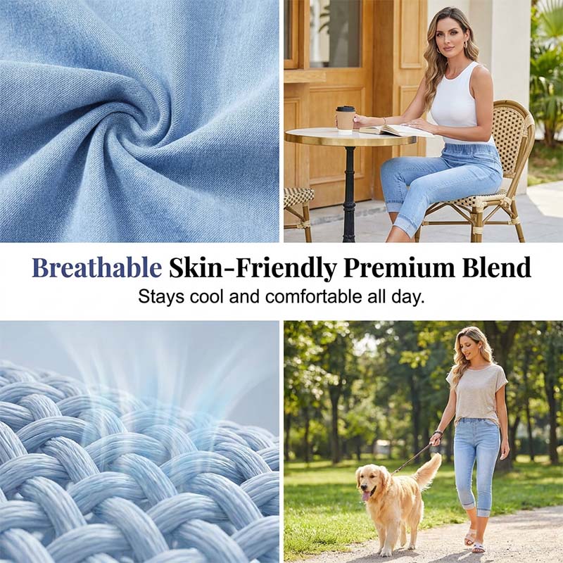 👖 Blugi Capri cu talie elastică – confort ca în pijama, arată ca blugii Denim stretch – se mișcă odată cu tine ✅ Fără nasturi care strâng | Fără fermoare care incomodează