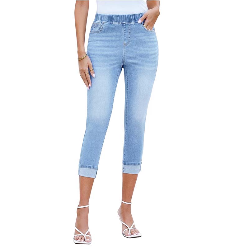 👖 Blugi Capri cu talie elastică – confort ca în pijama, arată ca blugii Denim stretch – se mișcă odată cu tine ✅ Fără nasturi care strâng | Fără fermoare care incomodează