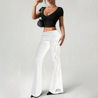 🔥 Pantaloni evaza cu dantelă – farmec retro + aer romantic! Ofertă specială