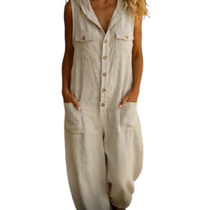 👗 Salopetă casual pentru femei, fără mâneci, cu glugă – confortabilă, potrivită pentru zilele răcoroase de vară sau primăvară. 🌸 Plată la livrare!