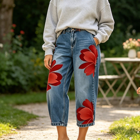 🔥 Blugi largi, cu croială artistică pentru femei – comozi, stil bohemic, potriviți pentru orice siluetă. 👖 Plată la livrare!