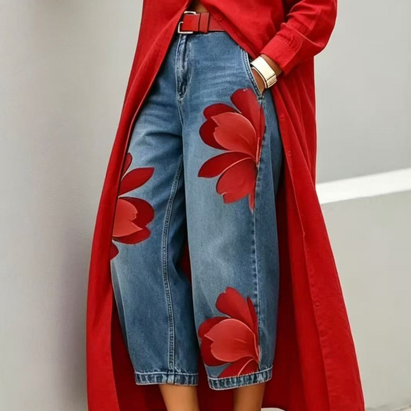 🔥 Blugi largi, cu croială artistică pentru femei – comozi, stil bohemic, potriviți pentru orice siluetă. 👖 Plată la livrare!