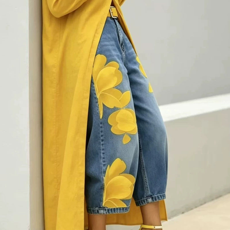 🔥 Blugi largi, cu croială artistică pentru femei – comozi, stil bohemic, potriviți pentru orice siluetă. 👖 Plată la livrare!