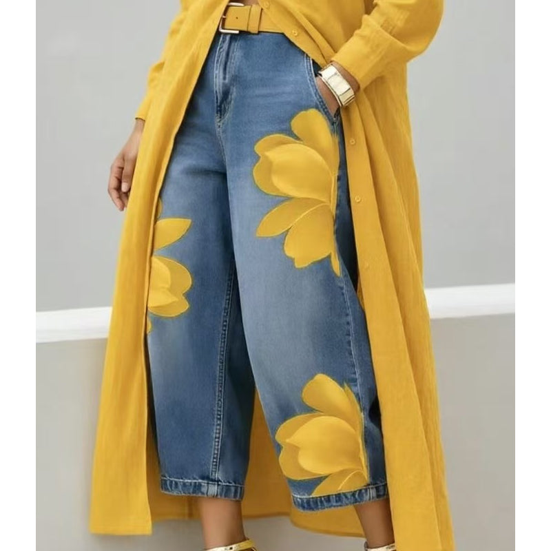 🔥 Blugi largi, cu croială artistică pentru femei – comozi, stil bohemic, potriviți pentru orice siluetă. 👖 Plată la livrare!