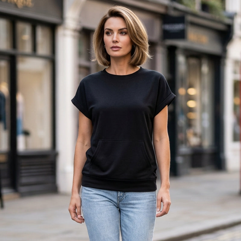 👕 Tricou casual femei – guler rotund, buzunar practic, material moale. Potrivit pentru zi de zi! 🌸 Plată la livrare!