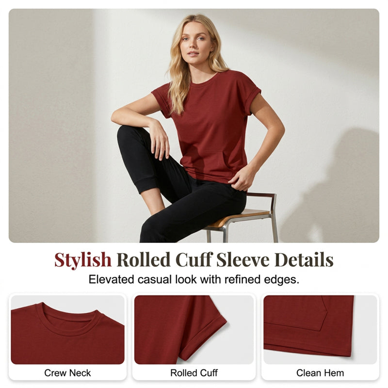 👕 Tricou casual femei – guler rotund, buzunar practic, material moale. Potrivit pentru zi de zi! 🌸 Plată la livrare!