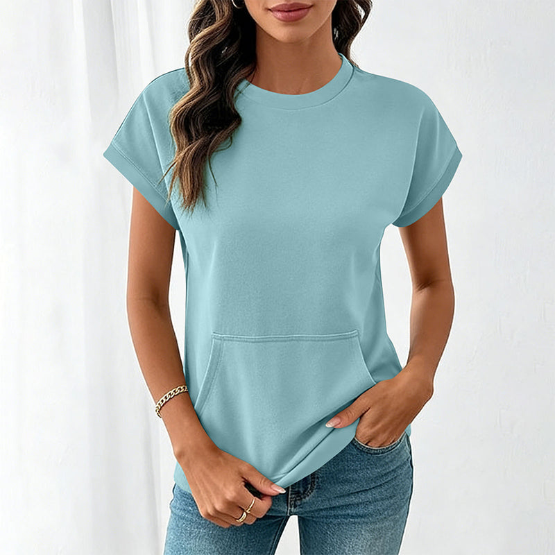 👕 Tricou casual femei – guler rotund, buzunar practic, material moale. Potrivit pentru zi de zi! 🌸 Plată la livrare!
