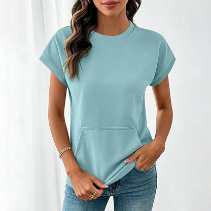 👕 Tricou casual femei – guler rotund, buzunar practic, material moale. Potrivit pentru zi de zi! 🌸 Plată la livrare!